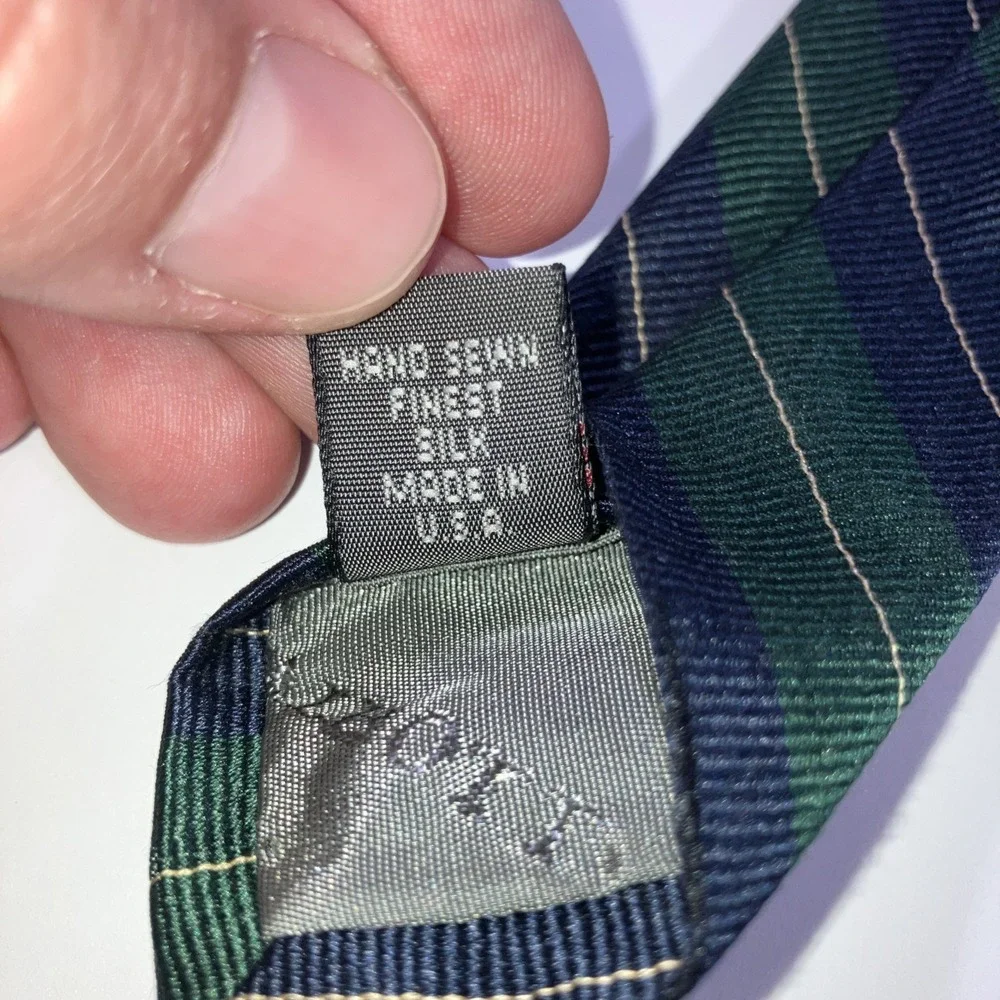 Robert Talbott‎ Silk Tie Navy Blue Green Repp Stripe USA Designer Classic